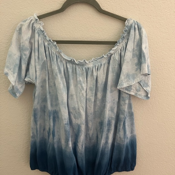 Lane Bryant Blue Ombré Off Shoulder Top | Size 18/20 Tie-Dye Boho Blouse - Picture 2 of 3